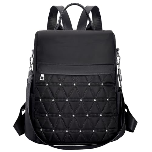 Eshow Rucksack Damen Klein, Moderner Rucksack, Anti Diebstahl Rucksack für Mädchen Und Fraun, Cityrucksack Elegant zur Schule Arbeit Reise,Große Kapazität, Schwarz von Eshow