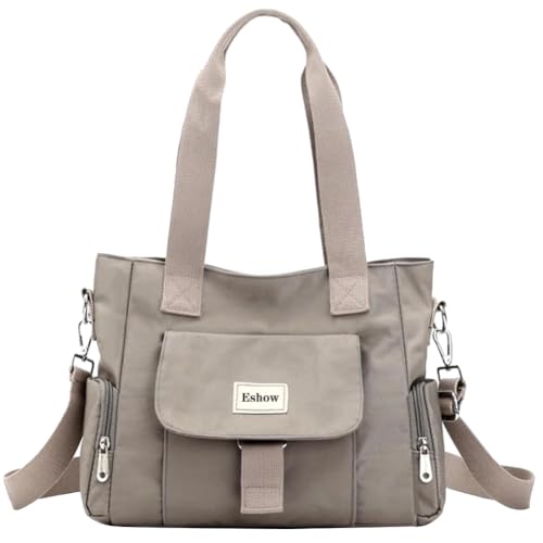 Eshow Handtasche Damen Umhängetasche，Schultertasche aus Canvas，Grüßere Kapazität Handtasche mit Handgriff，Shopper zum Einkaufen Arbeit und Freizeit Grau von Eshow