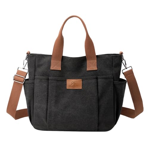 Eshow Handtasche Damen Umhängetasche，Schultertasche aus Canvas，Grüßere Kapazität Handtasche mit Handgriff，Shopper zum Einkaufen Arbeit und Freizeit Schwarz von Eshow