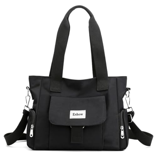 Eshow Handtasche Damen Umhängetasche，Schultertasche aus Canvas，Grüßere Kapazität Handtasche mit Handgriff，Shopper zum Einkaufen Arbeit und Freizeit Schwarz von Eshow