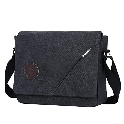 Eshow Herren Messenger Bag aus Canvas Schultertasche Umhängetasche für 14 Zoll Laptop vintage zum Arbeit Freizeit von Eshow