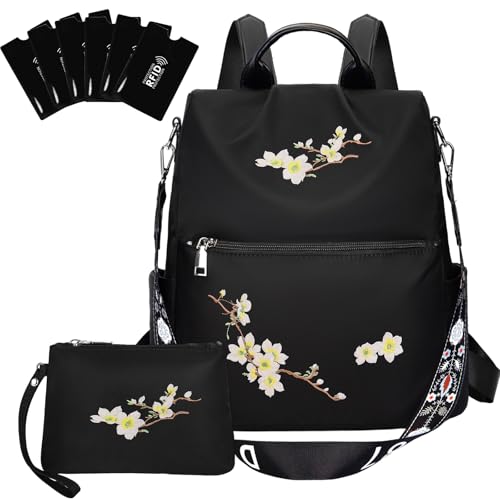 Eshow Rucksack Damen Klein, Anti-Diebstahl Elegant Cityrucksack Tagesrucksack, 3 in 1 Rucksacktasche mit Clutchbag RFID Blocker, Kleiner Damenrucksack Modern für Pendeln Schule Arbeit Reise Schwarz von Eshow