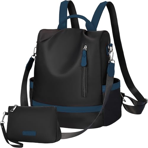 Eshow Rucksack Damen Klein, Anti-Diebstahl Elegant Cityrucksack Tagesrucksack, 3 in 1 Rucksacktasche mit Clutchbag RFID Blocker, Kleiner Damenrucksack Modern für Pendeln Schule Arbeit Reise Schwarz von Eshow