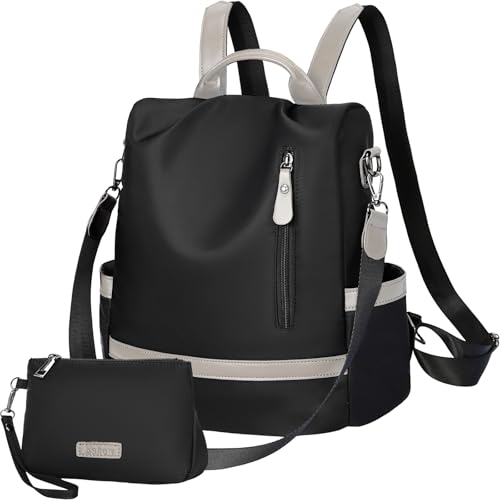 Eshow Rucksack Damen Klein, Anti-Diebstahl Elegant Cityrucksack Tagesrucksack, 3 in 1 Rucksacktasche mit Clutchbag RFID Blocker, Kleiner Damenrucksack Modern für Pendeln Schule Arbeit Reise Schwarz von Eshow