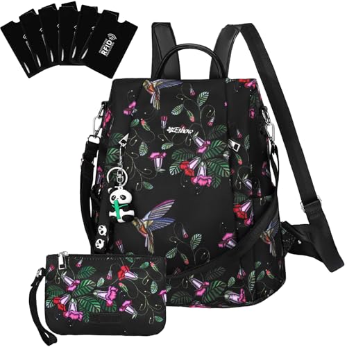 Eshow Rucksack Damen Klein, Anti-Diebstahl Kleiner Cityrucksack Tagesrucksack Elegant, 3 in 1 Rucksacktasche mit Clutchbag & RFID Blocker Modern für Pendeln Schule Arbeit Reise Schwarz von Eshow
