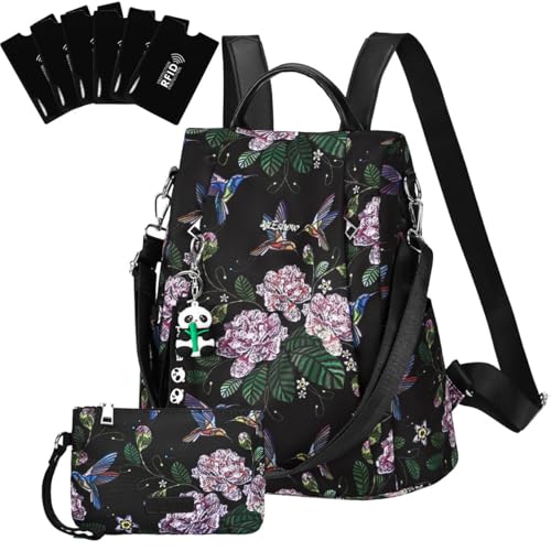 Eshow Rucksack Damen Klein, Anti-Diebstahl Elegant Cityrucksack Tagesrucksack, Kleine 3 in 1 Rucksacktasche mit Clutchbag RFID Blocker Modern für Pendeln Schule Arbeit Reise Schwarz Eshow Rucksack Damen Klein, Anti-Diebstahl Elegant Cityrucksack Tagesrucksack, Kleine 3 in 1 Rucksacktasche mit Clutchbag RFID Blocker Modern für Pendeln Schule Arbeit Reise Schwarz von Eshow
