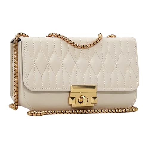 Esimileeya Kleine Mini-Handtaschen für Damen mit goldener Kette, Cross-Body-Börsen für Damen, Rauten - Weiß von Esimileeya