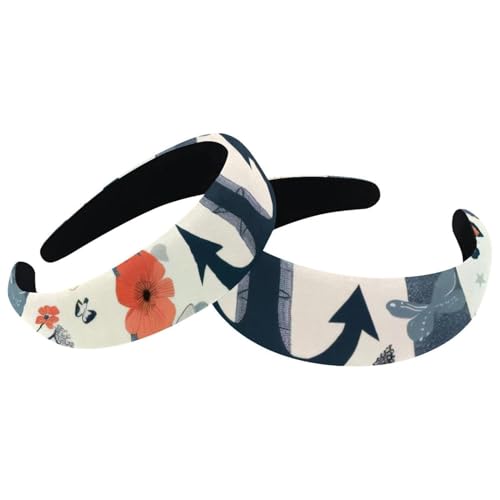 2 Stück Samt Breite Stirnbänder für Frauen Anker Schmetterling Streifen Zubehör Gepolsterte Stirnbänder Schönheit Haarbänder Mädchen Dicke Haarbänder von Eslifey