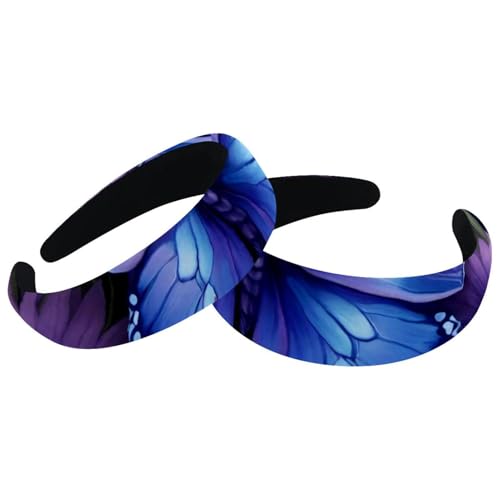 2 Stück Samt Breite Stirnbänder für Frauen Blau Schmetterling Gänseblümchen Blumen Zubehör Gepolsterte Stirnbänder Schönheit Haarbänder Mädchen Dicke Haarbänder von Eslifey