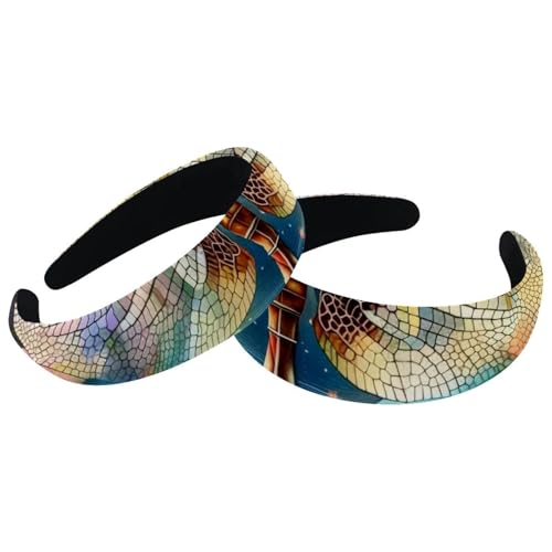 2 Stück Samt Breite Stirnbänder für Frauen Blumen und Libelle Malerei Zubehör Gepolsterte Stirnbänder Schönheit Haarbänder Mädchen Dicke Haarbänder von Eslifey