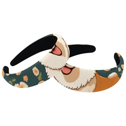 2 Stück Samt Breite Stirnbänder für Frauen Cartoon Corgis Hund Niedliches Muster Zubehör Gepolsterte Stirnbänder Schönheit Haarbänder Mädchen Dicke Haarbänder von Eslifey