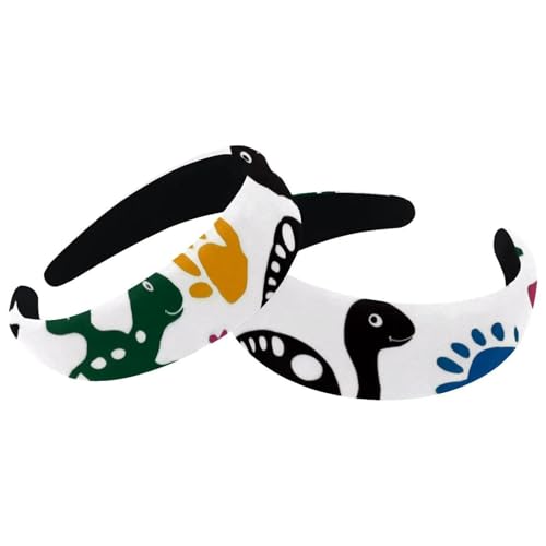 2 Stück Samt Breite Stirnbänder für Frauen Cartoon Dinosaurier Pfoten Muster Zubehör Gepolsterte Stirnbänder Schönheit Haarbänder Mädchen Dicke Haarbänder von Eslifey