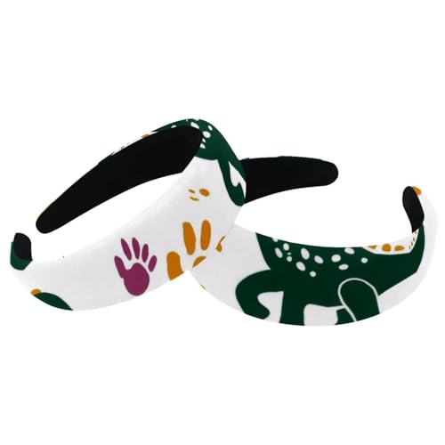 2 Stück Samt Breite Stirnbänder für Frauen Cartoon Dinosaurier Pfotenmuster Zubehör Gepolsterte Stirnbänder Schönheit Haarbänder Mädchen Dicke Haarbänder von Eslifey