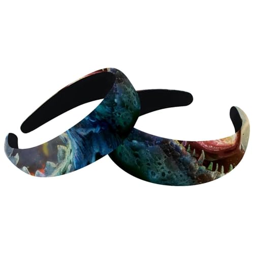2 Stück Samt Breite Stirnbänder für Frauen Cool Dinosaurier Fantasie Galaxy Zubehör Gepolsterte Stirnbänder Schönheit Haarbänder Mädchen Dicke Haarbänder von Eslifey
