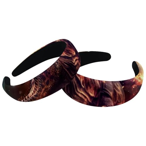 2 Stück Samt Breite Stirnbänder für Frauen Cool Dinosaurier auf Galaxy Zubehör Gepolsterte Stirnbänder Schönheit Haarbänder Mädchen Dicke Haarbänder von Eslifey