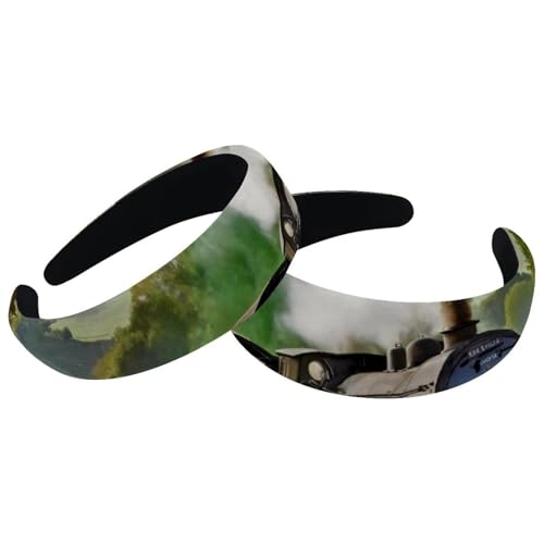 2 Stück Samt Breite Stirnbänder für Frauen Dampfzug Eisenbahn Landschaft Zubehör Gepolsterte Stirnbänder Schönheit Haarbänder Mädchen Dicke Haarbänder von Eslifey