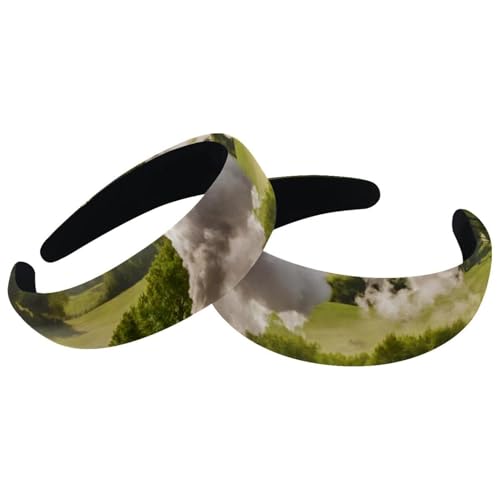 2 Stück Samt Breite Stirnbänder für Frauen Dampfzug und Eisenbahn Landschaft Zubehör Gepolsterte Stirnbänder Schönheit Haarbänder Mädchen Dicke Haarbänder von Eslifey