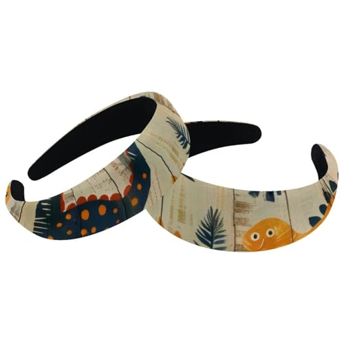 2 Stück Samt Breite Stirnbänder für Frauen Dinosaurier Muster auf Holzbrett Zubehör Gepolsterte Stirnbänder Schönheit Haarbänder Mädchen Dicke Haarbänder von Eslifey