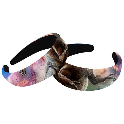 2 Stück Samt Breite Stirnbänder für Frauen Dinosaurier auf Galaxie Weltraum Zubehör Gepolsterte Stirnbänder Schönheit Haarbänder Mädchen Dicke Haarbänder von Eslifey