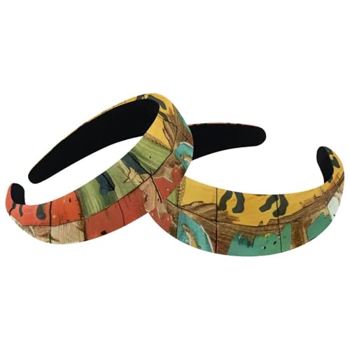 2 Stück Samt Breite Stirnbänder für Frauen Dinosaurier auf Holzbrett Zubehör Gepolsterte Stirnbänder Schönheit Haarbänder Mädchen Dicke Haarbänder von Eslifey