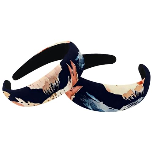 2 Stück Samt Breite Stirnbänder für Frauen Eulen mit Brille Muster Zubehör Gepolsterte Stirnbänder Schönheit Haarbänder Mädchen Dicke Haarbänder von Eslifey