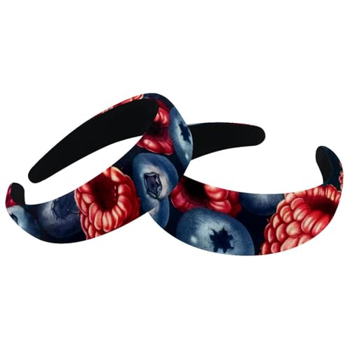 2 Stück Samt Breite Stirnbänder für Frauen Früchte Blaubeere Himbeere Muster Zubehör Gepolsterte Stirnbänder Schönheit Haarbänder Mädchen Dicke Haarbänder von Eslifey