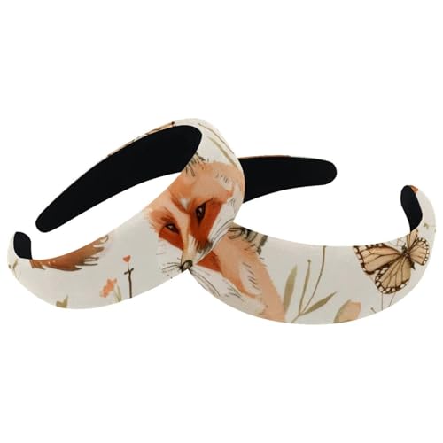 2 Stück Samt Breite Stirnbänder für Frauen Fuchs und Schmetterling Muster Zubehör Gepolsterte Stirnbänder Schönheit Haarbänder Mädchen Dicke Haarbänder von Eslifey