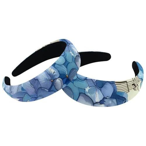 2 Stück Samt Breite Stirnbänder für Frauen Hortensien Musik Muster Zubehör Gepolsterte Stirnbänder Schönheit Haarbänder Mädchen Dicke Haarbänder von Eslifey