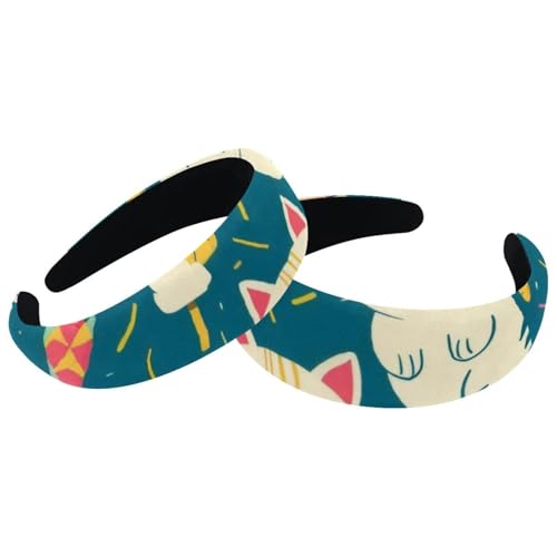 2 Stück Samt Breite Stirnbänder für Frauen Kätzchen Eiscreme Muster Zubehör Gepolsterte Stirnbänder Schönheit Haarbänder Mädchen Dicke Haarbänder von Eslifey