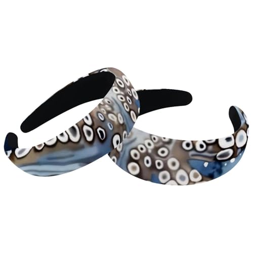 2 Stück Samt Breite Stirnbänder für Frauen Meer Oktopus Füße Muster Zubehör Gepolsterte Stirnbänder Schönheit Haarbänder Mädchen Dicke Haarbänder von Eslifey