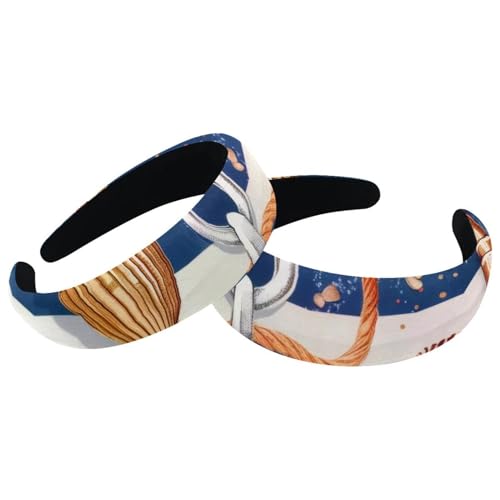 2 Stück Samt Breite Stirnbänder für Frauen Muscheln Anker Muster Zubehör Gepolsterte Stirnbänder Schönheit Haarbänder Mädchen Dicke Haarbänder von Eslifey