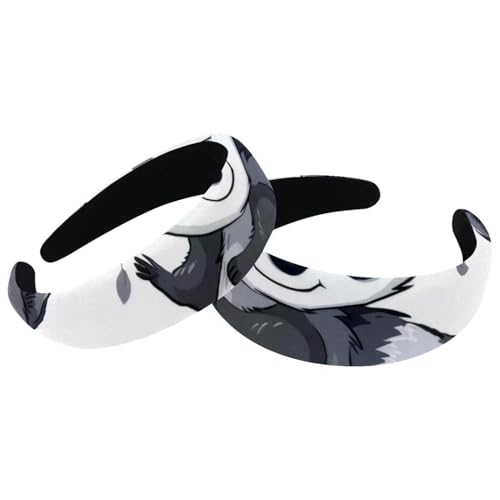 2 Stück Samt Breite Stirnbänder für Frauen Niedliche Cartoon Waschbär Muster Zubehör Gepolsterte Stirnbänder Schönheit Haarbänder Mädchen Dicke Haarbänder von Eslifey