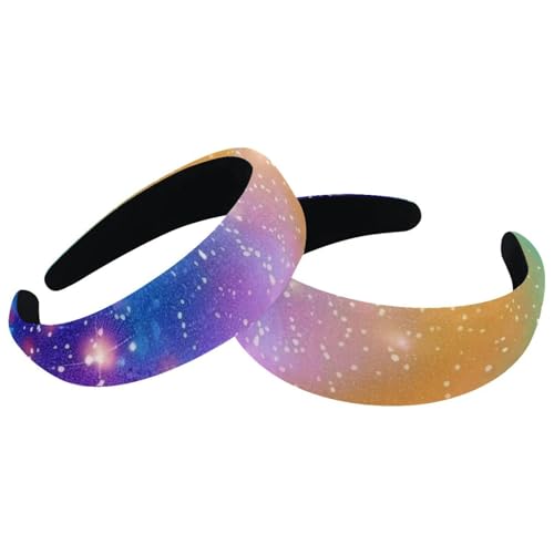 2 Stück Samt Breite Stirnbänder für Frauen Regenbogen Stern Muster Zubehör Gepolsterte Stirnbänder Schönheit Haarbänder Mädchen Dicke Haarbänder von Eslifey