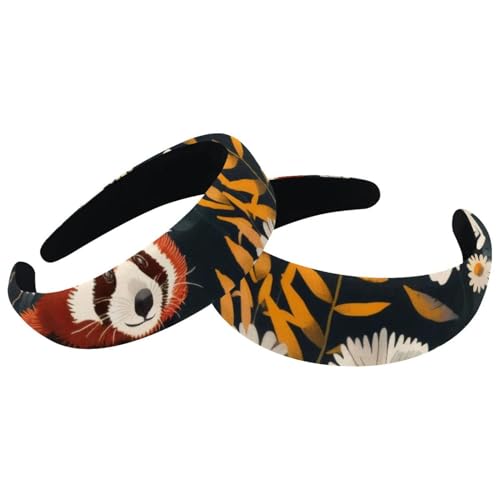 2 Stück Samt Breite Stirnbänder für Frauen Rot Panda Gänseblümchen Blumen Muster Zubehör Gepolsterte Stirnbänder Schönheit Haarbänder Mädchen Dicke Haarbänder von Eslifey