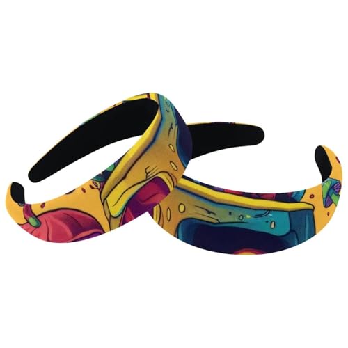 2 Stück Samt Breite Stirnbänder für Frauen Schädel Regenbogen Pilze Zubehör Gepolsterte Stirnbänder Schönheit Haarbänder Mädchen Dicke Haarbänder von Eslifey