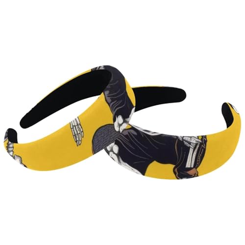 2 Stück Samt Breite Stirnbänder für Frauen Schädel Skateboarding Muster Zubehör Gepolsterte Stirnbänder Schönheit Haarbänder Mädchen Dicke Haarbänder von Eslifey