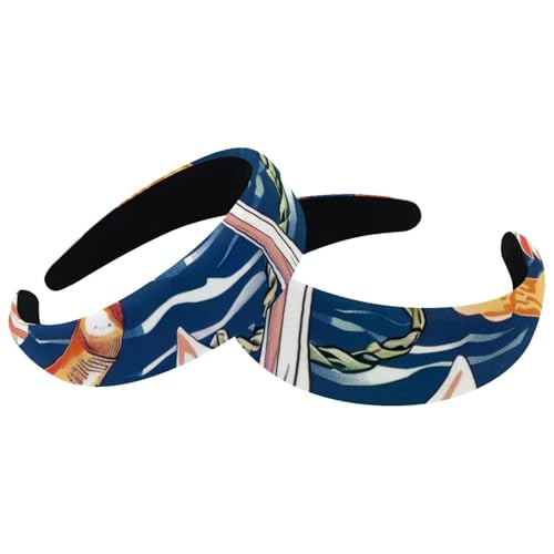 2 Stück Samt Breite Stirnbänder für Frauen Seestern Muscheln Anker Zubehör Gepolsterte Stirnbänder Schönheit Haarbänder Mädchen Dicke Haarbänder von Eslifey