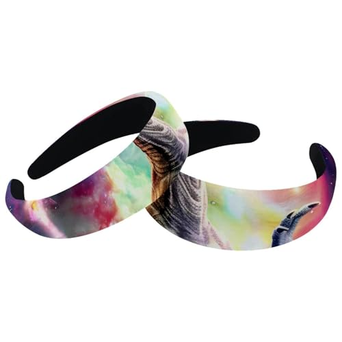 2 Stück Samt Breite Stirnbänder für Frauen Universum Dinosaurier auf Galaxie Zubehör Gepolsterte Stirnbänder Schönheit Haarbänder Mädchen Dicke Haarbänder von Eslifey