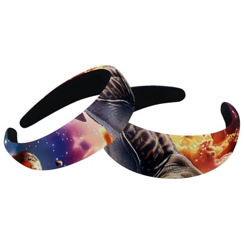 2 Stück Samt Breite Stirnbänder für Frauen Universum Galaxy Dinosaurier Zubehör Gepolsterte Stirnbänder Schönheit Haarbänder Mädchen Dicke Haarbänder von Eslifey