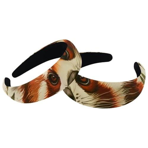 2 Stück Samt Breite Stirnbänder für Frauen Vintage Rot Panda Gänseblümchen Blumen Zubehör Gepolsterte Stirnbänder Schönheit Haarbänder Mädchen Dicke Haarbänder von Eslifey