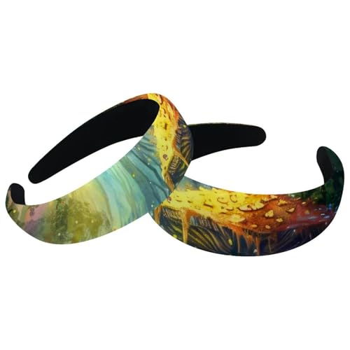 2 Stück Samt Breite Stirnbänder für Frauen Wald Regenbogen Pilze Zubehör Gepolsterte Stirnbänder Schönheit Haarbänder Mädchen Dicke Haarbänder von Eslifey