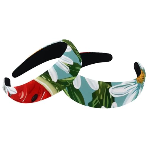 2 Stück Samt Breite Stirnbänder für Frauen Wassermelone Gänseblümchen Blumenmuster Zubehör Gepolsterte Stirnbänder Schönheit Haarbänder Mädchen Dicke Haarbänder von Eslifey