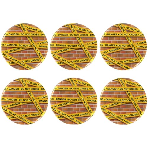 Eslifey 6 Stück 5,6 cm große Knöpfe mit Anstecknadel, gelbe Polizei-Linien-Kollektion, runde Bastelknöpfe für Bastelbedarf, DIY-Abzeichen, Anstecknadeln, Schulprojekte von Eslifey