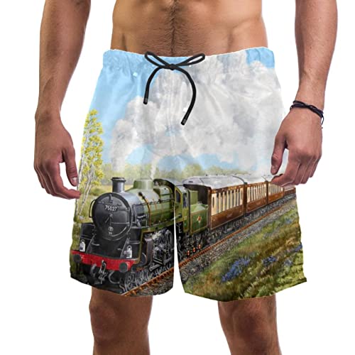 Eslifey Badehose, Motiv: Dampfzug und Eisenbahn, Malerei, Kunst, elastisch, für Herren, multi, XXL von Eslifey