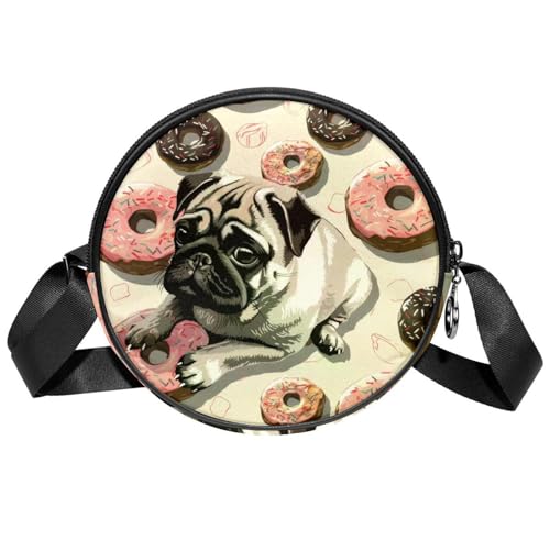 Eslifey Crossbody-Tasche für Damen, Donuts und Mops, rund, modisch, kreisförmig, Umhängetasche, Clutch, Handtasche Eslifey Crossbody-Tasche für Damen, Donuts und Mops, rund, modisch, kreisförmig, Umhängetasche, Clutch, Handtasche von Eslifey