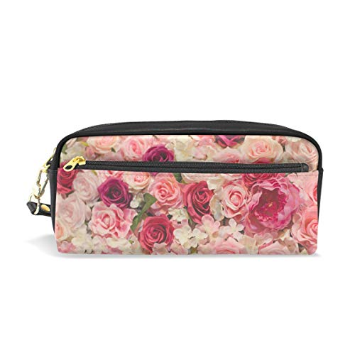 Eslifey Damen Kosmetiktasche mit Rosen-Motiv, Kunstleder, für die Schule, tragbar, Stifthalter von Eslifey