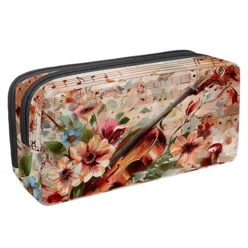 Eslifey Federmäppchen, Blumen-Musikinstrumente, großes Fassungsvermögen, Federmäppchen, Schreibwaren, Stiftebeutel, Mehrfarbig 1, 2.3x8.2x3.9in/6x21x10cm, Kosmetikkoffer von Eslifey