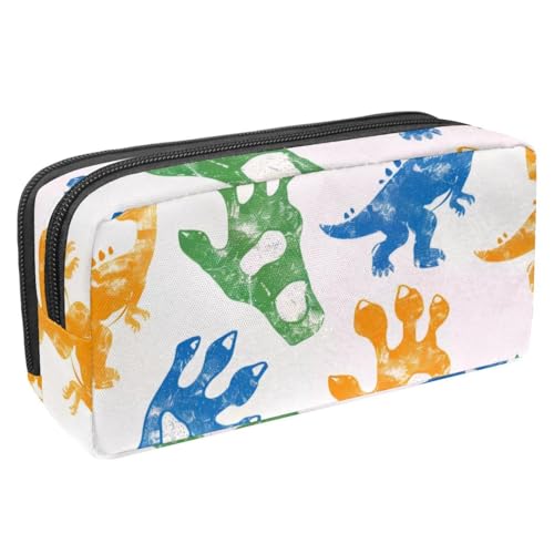 Eslifey Federmäppchen, Dinosaurier-Motiv, niedliches Fußabdruck-Muster, großes Fassungsvermögen, Federmäppchen, Schreibwaren, Stiftetasche, Mehrfarbig 1, 2.3x8.2x3.9in/6x21x10cm, Kosmetikkoffer von Eslifey