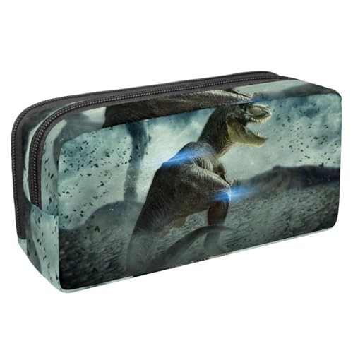 Eslifey Federmäppchen, Dinosaurier mit Sturm, großes Fassungsvermögen, Federmäppchen, Schreibwaren, Stiftetasche, Mehrfarbig 1, 2.3x8.2x3.9in/6x21x10cm, Kosmetikkoffer von Eslifey