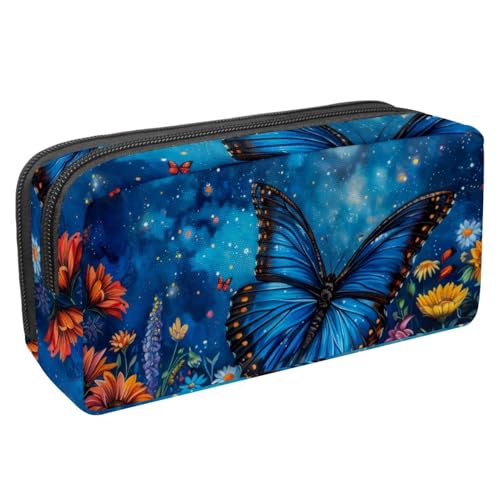 Eslifey Federmäppchen, Galaxie-blauer Schmetterling inmitten von Blumen, großes Fassungsvermögen, Federmäppchen, Schreibwaren, Stiftebeutel, Mehrfarbig 3, 2.3x8.2x3.9in/6x21x10cm, Kosmetikkoffer von Eslifey